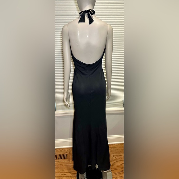 VTG Betsy & Adam By Linda Bernell Black Rhinestone Halter Evening Gown Dress 10 - Picture 4 of 7